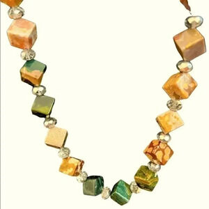 𝅺Agate Green Square  Statement Necklace Key West‎ 22”